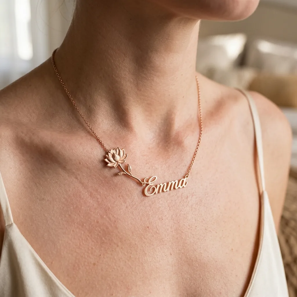 The Botanical Birth Flower Stem Name Necklace
