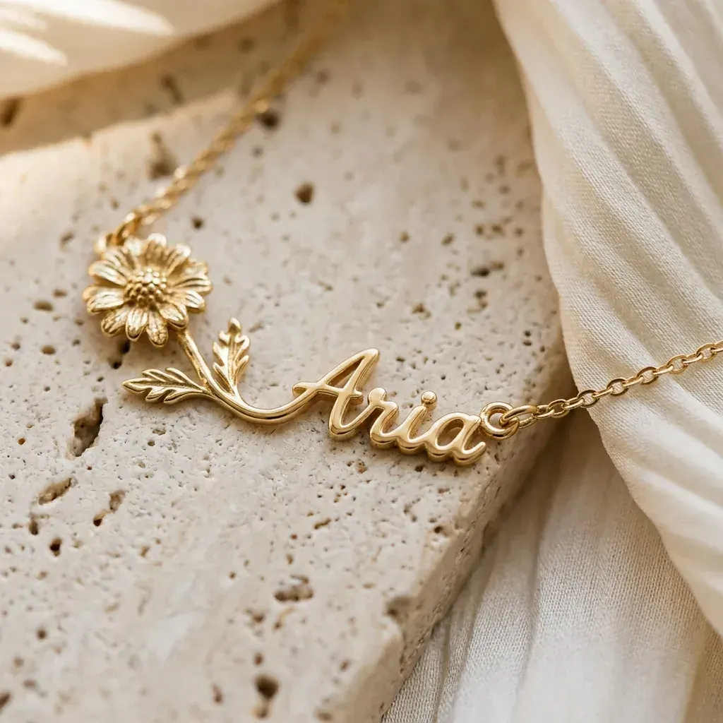The Botanical Birth Flower Stem Name Necklace