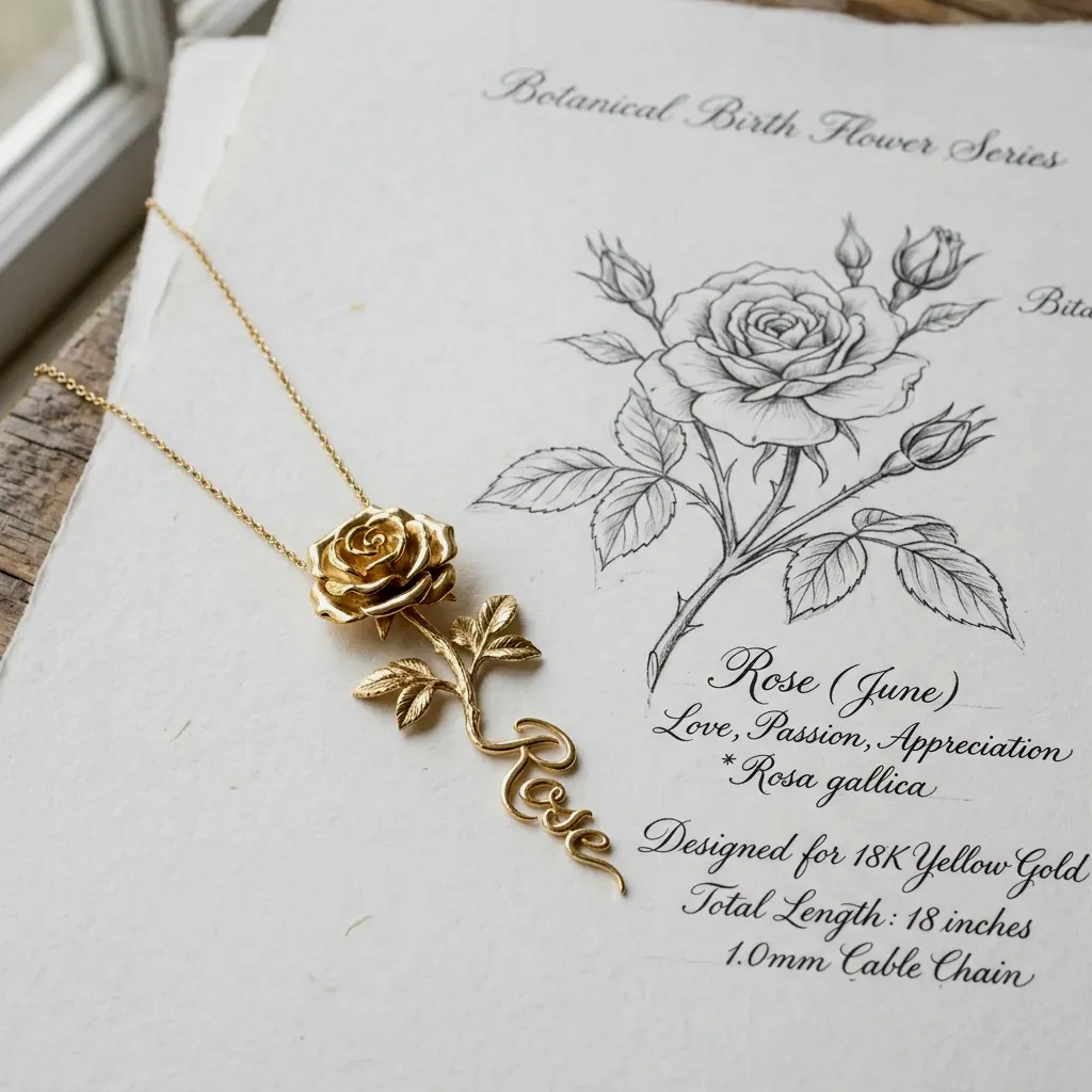 The Botanical Birth Flower Stem Name Necklace