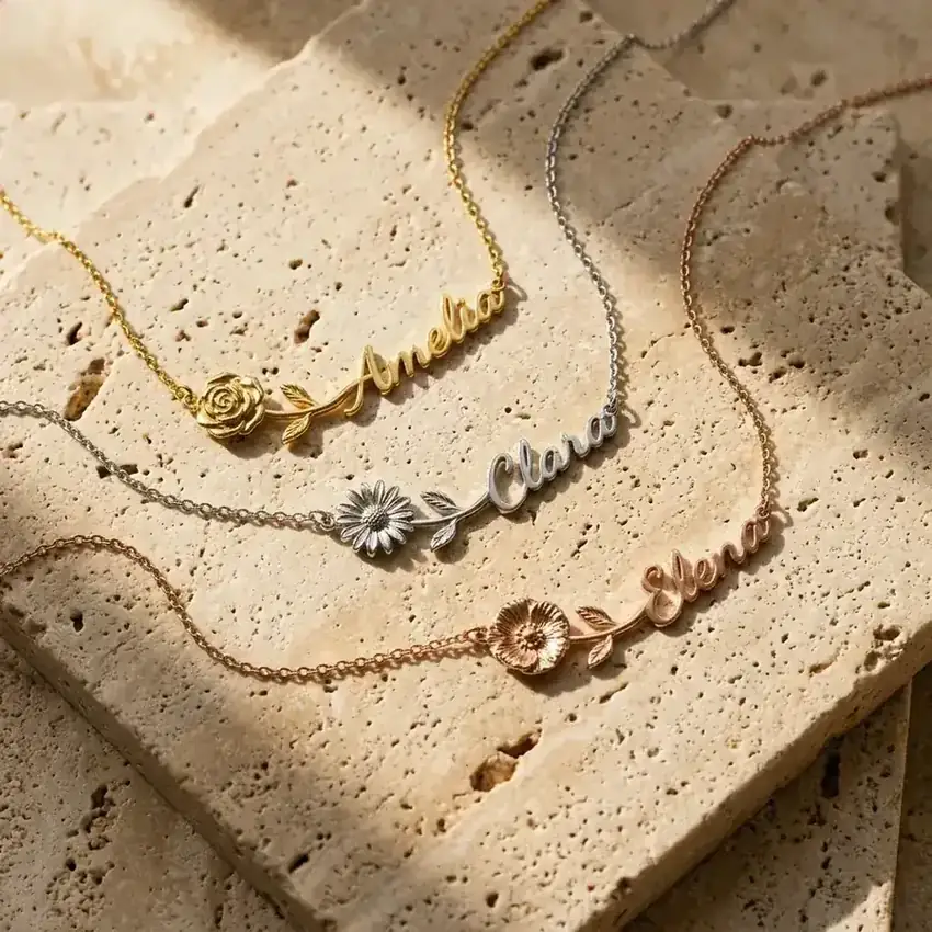 The Botanical Birth Flower Stem Name Necklace