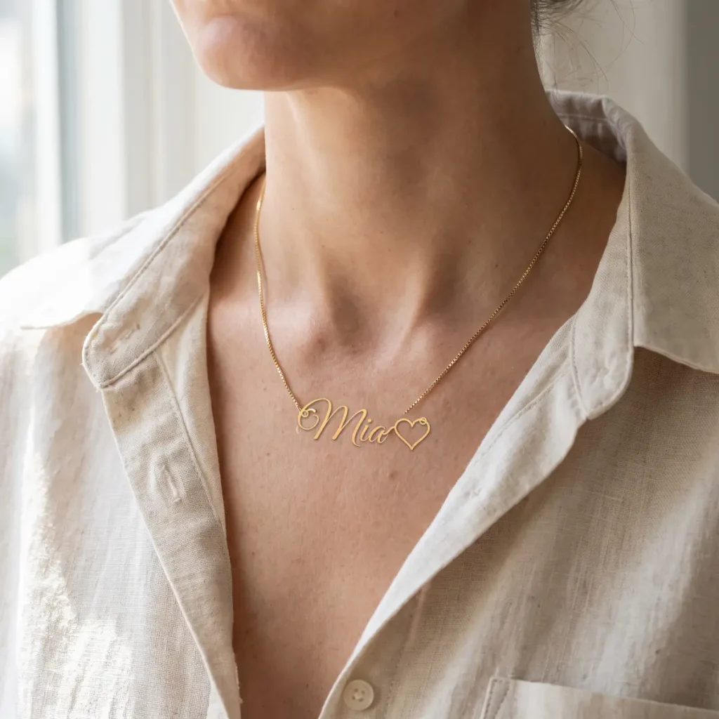 The Signature Cursive Nameplate Necklace • Heart-Tail Edition