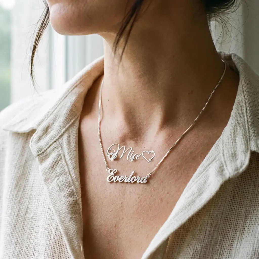 The Signature Cursive Nameplate Necklace • Heart-Tail Edition