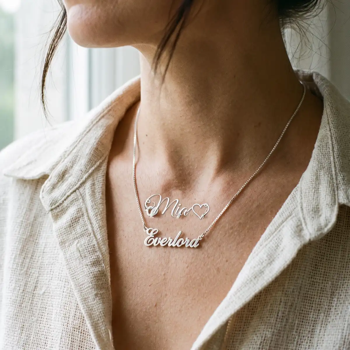 The Signature Cursive Nameplate Necklace • Heart-Tail Edition
