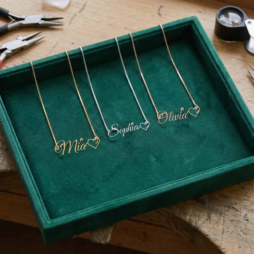 The Signature Cursive Nameplate Necklace • Heart-Tail Edition