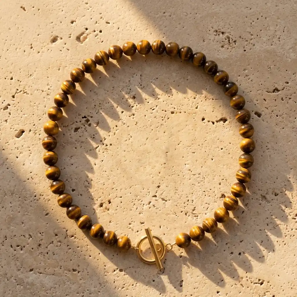 The Archival Boho Tiger Eye Beaded OT Toggle Necklace