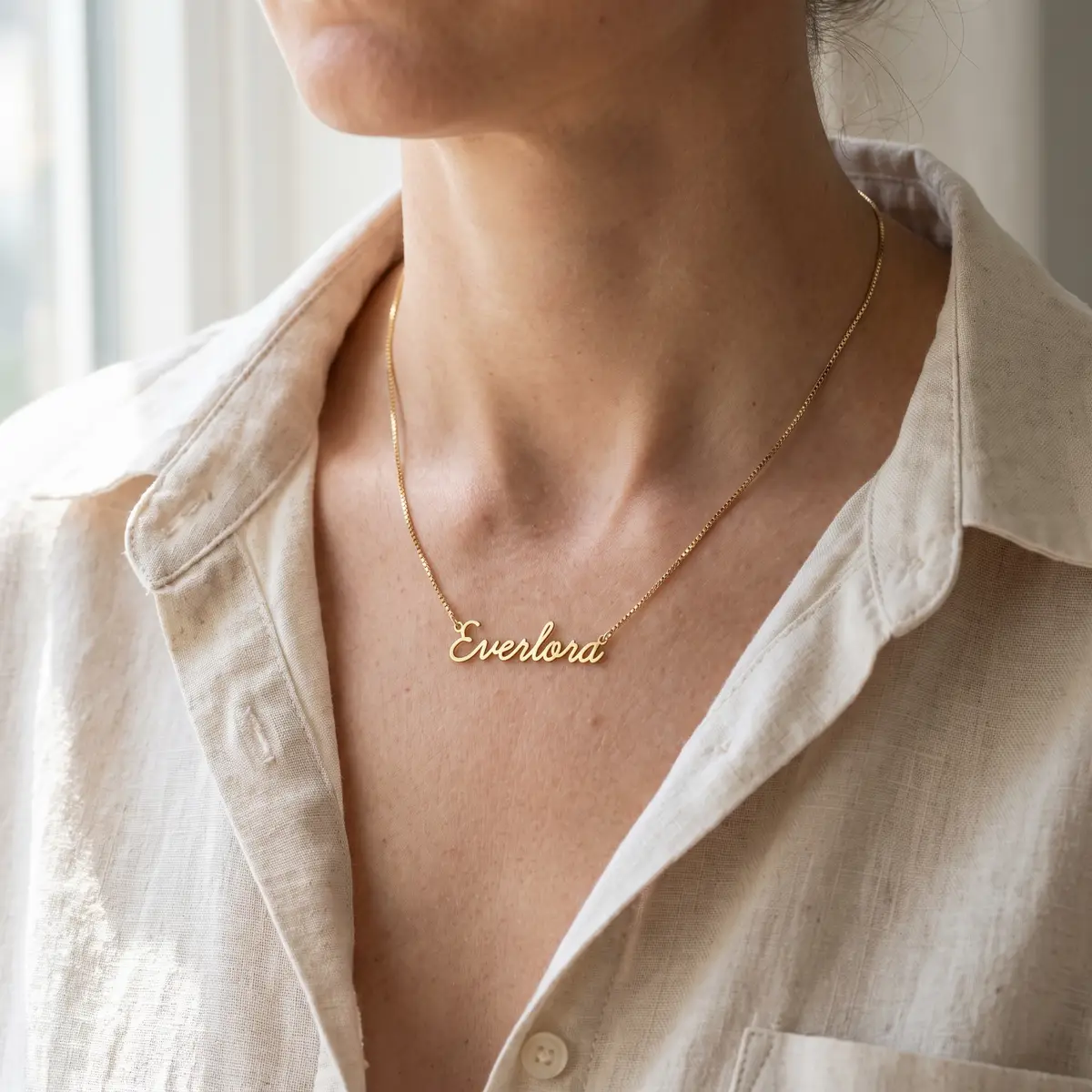 The Signature Cursive Nameplate Necklace • Venetian Box Chain Edition