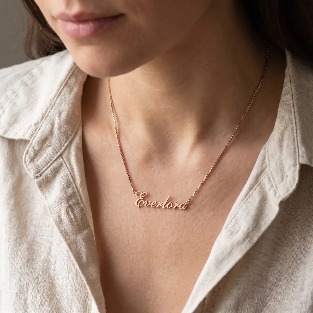 The Signature Cursive Nameplate Necklace • Venetian Box Chain Edition