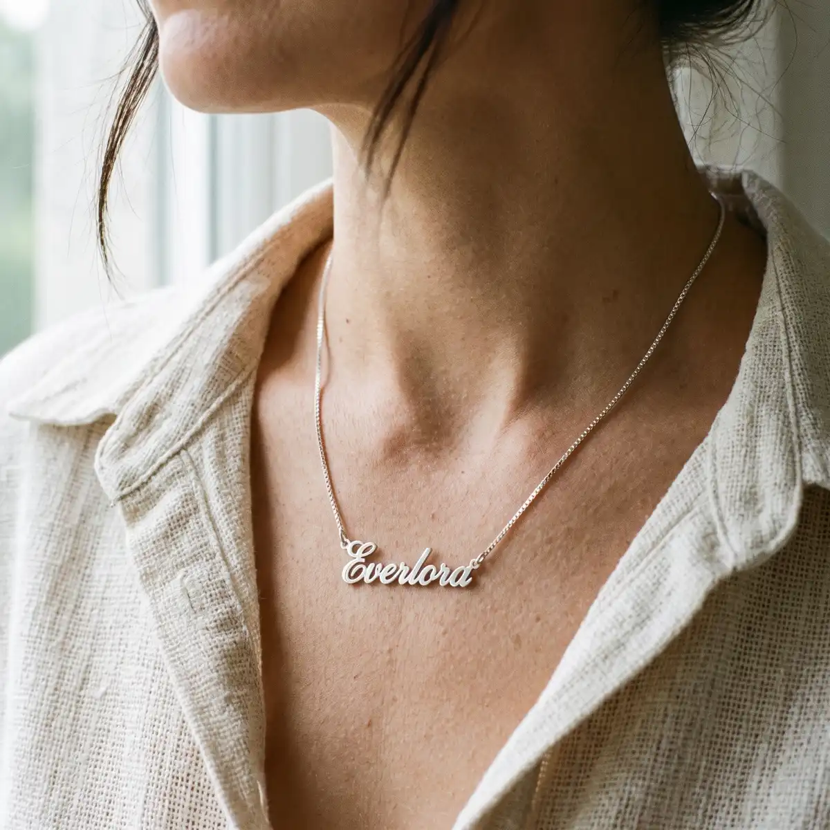 The Signature Cursive Nameplate Necklace • Venetian Box Chain Edition