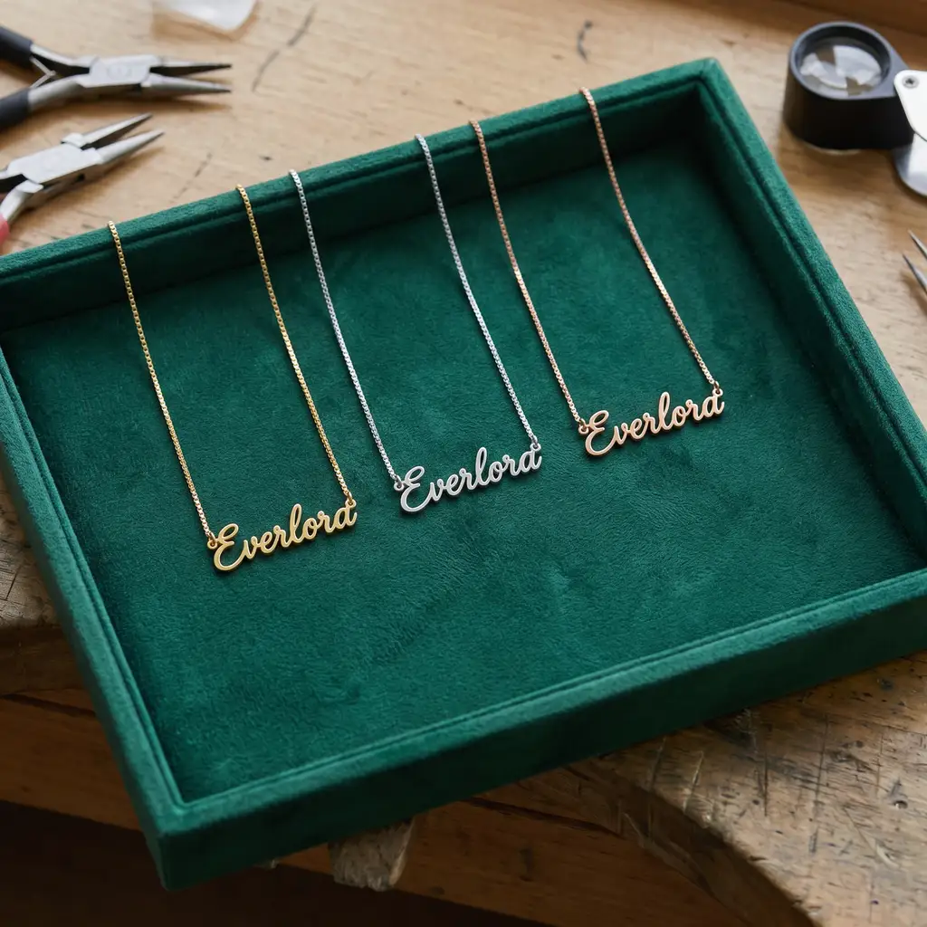 The Signature Cursive Nameplate Necklace • Venetian Box Chain Edition