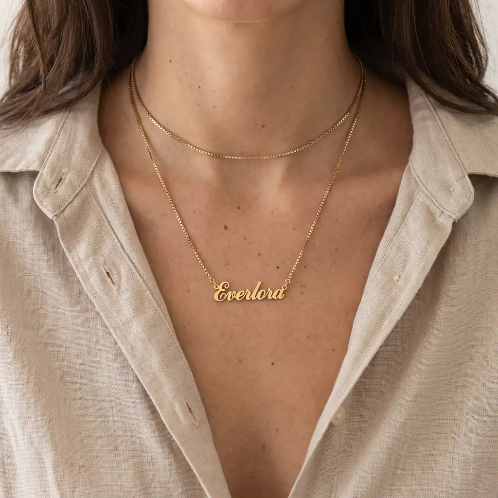 The Signature Cursive Nameplate Necklace • Venetian Box Chain Edition