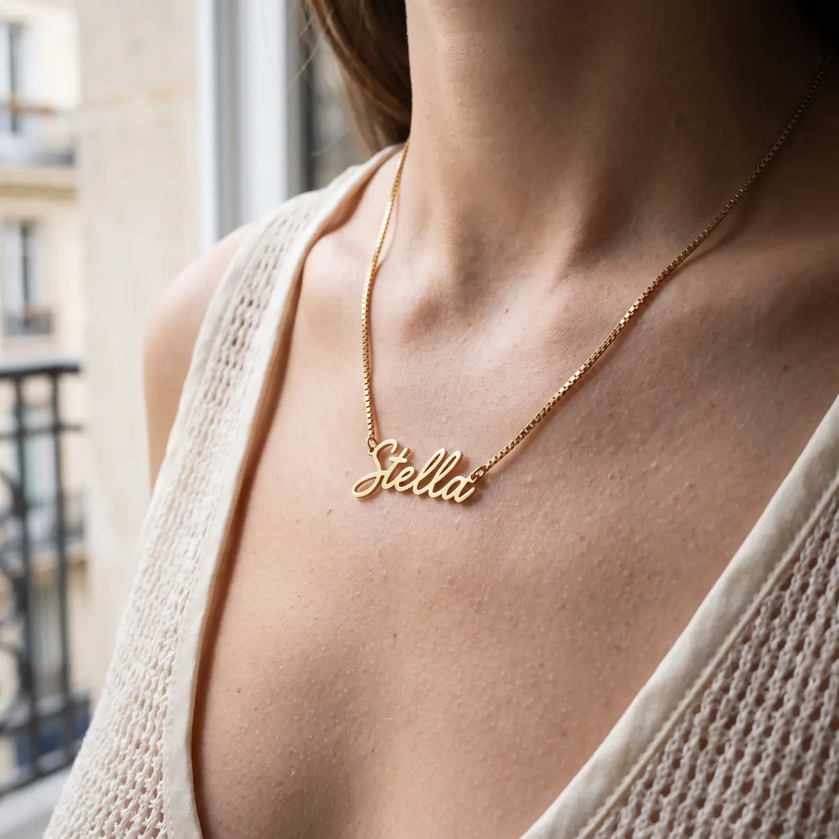 The Signature Cursive Nameplate Necklace • Venetian Box Chain Edition